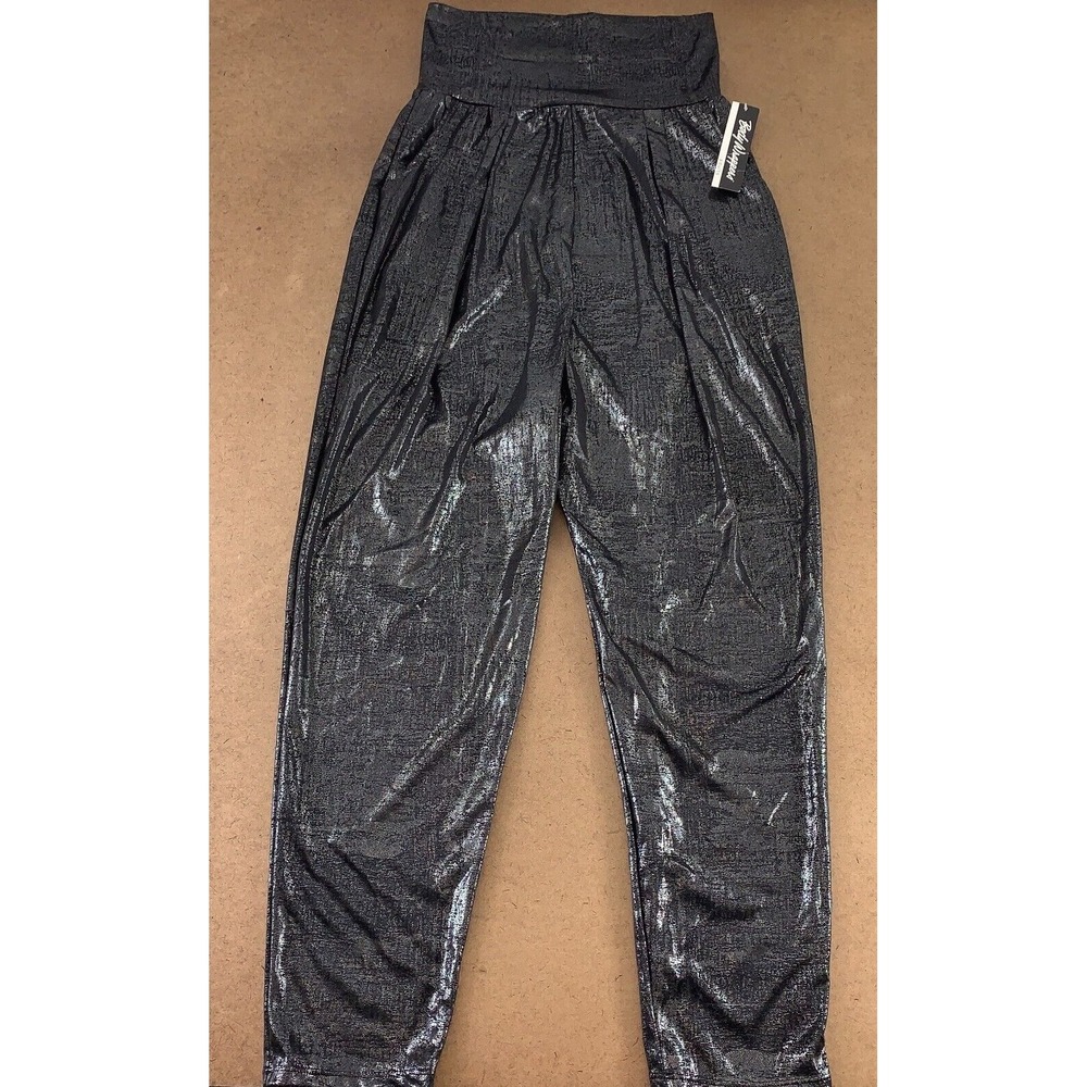 Body Wrappers Adult Size Large Black Sanded Metallic Dance Harem Pants 8541 NWT